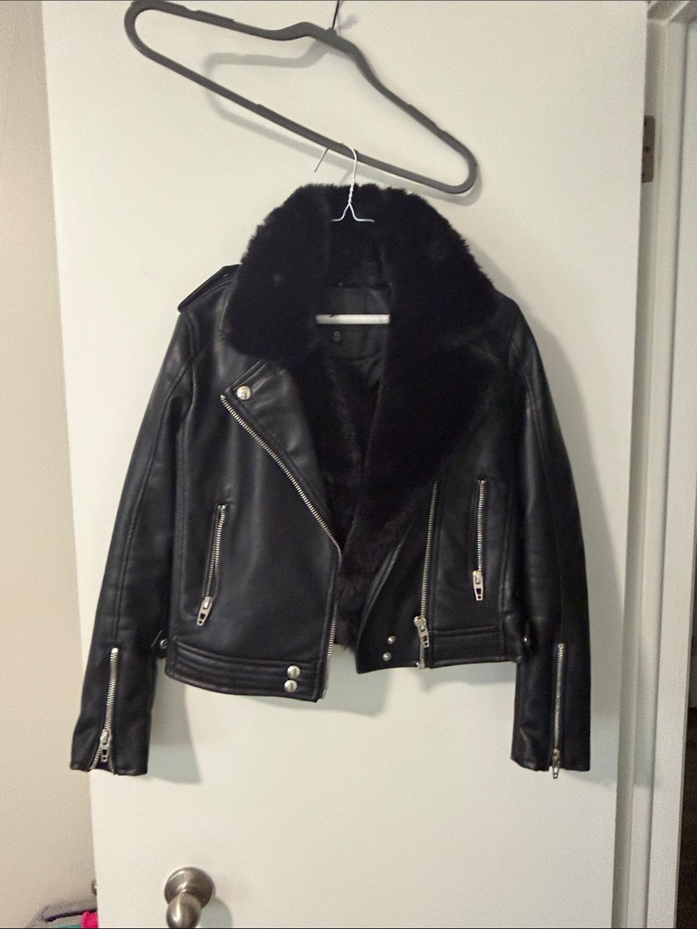 Blank NYC Black Faux Fur-Lined Leather Moto Jacket